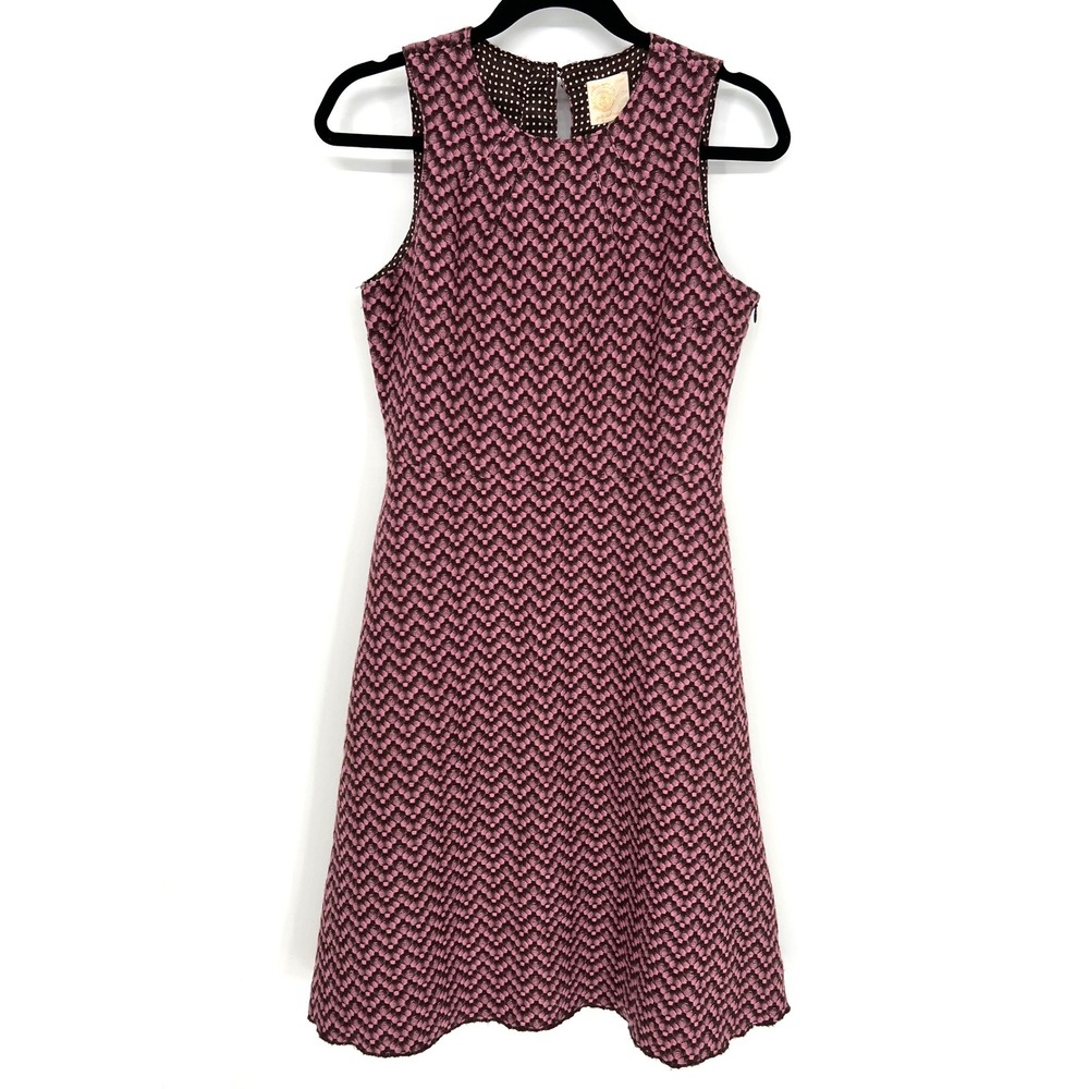 Archerie NY Size 6 Pink Brown Wool Blend Fit & Flare Dress Retro Mod Vintage GUC